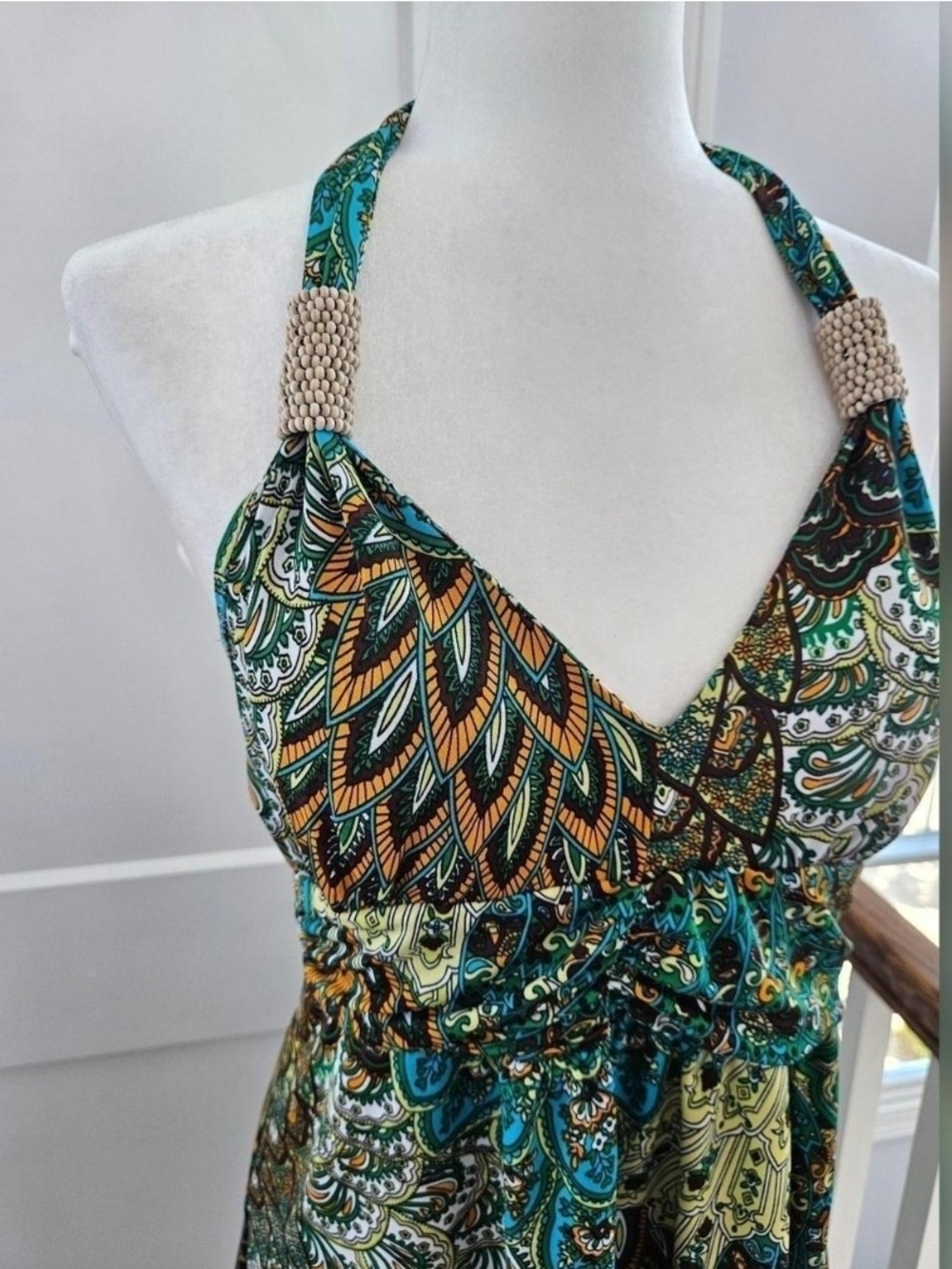 Speechless Teal, Orange & Green Strapless Print Maxi Dress